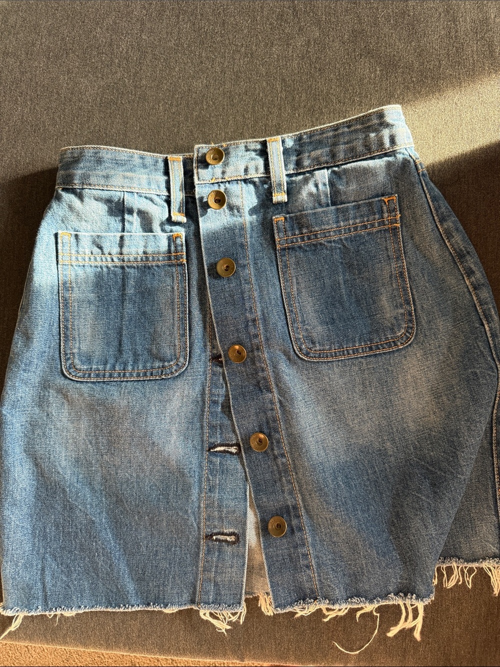 rag & bone Light Blue Denim Button-Front Skirt
